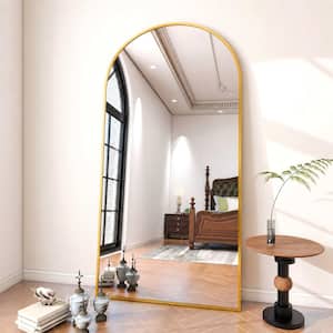 30 in. W x 71 in. H Arched Classic Gold Aluminum Alloy Framed Oversized Full Length Mirror Floor Mirror