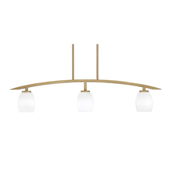 Unbranded Siena 3-Light, Brass, Linear Chandelier, Any room with White Linen Glass Shades