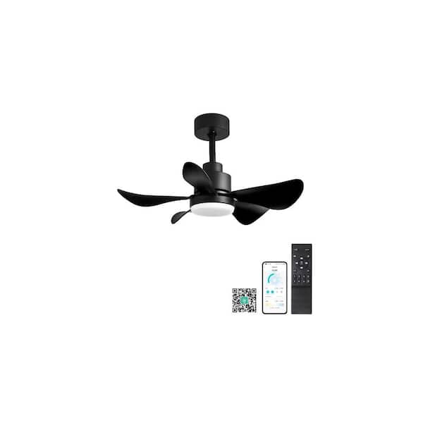 Arboret 28 in. Smart Indoor Matte Black Modern Ceiling Fan with Light, included Remote Control and App Control