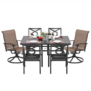 Nuu Garden Brown 7-Piece Steel Sling Outdoor Patio Dining Set With ...