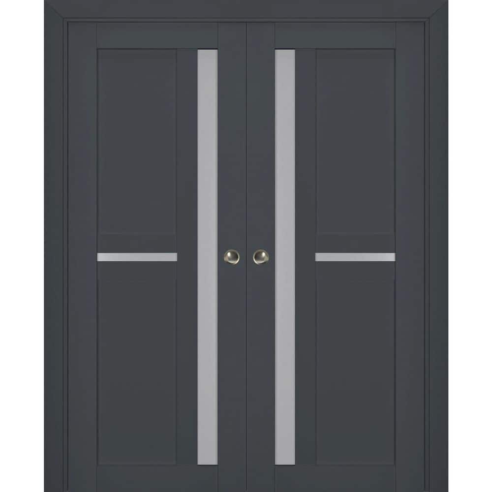 Assemble Required 48 in. x 96 in. 2-Panel Antracite Finished Solid Wood Sliding Door with Hardware price history on PriceWatchPro