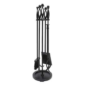 30 in. Tall 5-Piece Black Lincoln Retro Mid-Century Fireplace Tool Set