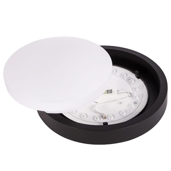OUKANING 12.59 in. 1-Light Modern Minimalist Round Black Flush