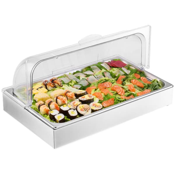 Countertop Food Serving Display Container, Buffet Condiment Dispenser Display Rack with Clear Lid & 3 Ice Trays