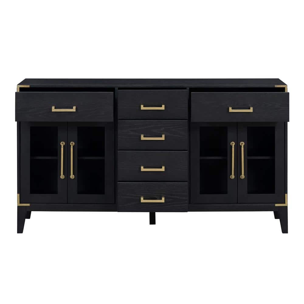 60 in. W x 15.9 in. D x 34.2 in. H Black Linen Cabinet Sideboard with Extra