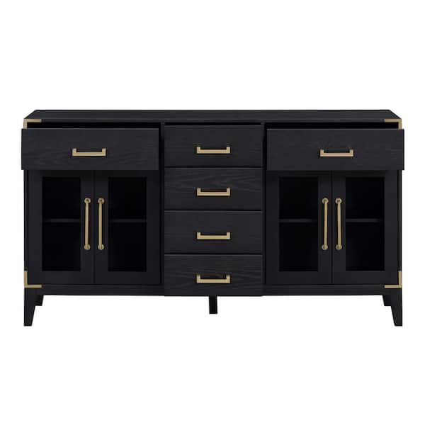 Unbranded 60 in. W x 15.9 in. D x 34.2 in. H Black Linen Cabinet Sideboard with Extra Large Storage Space and Gold Handles