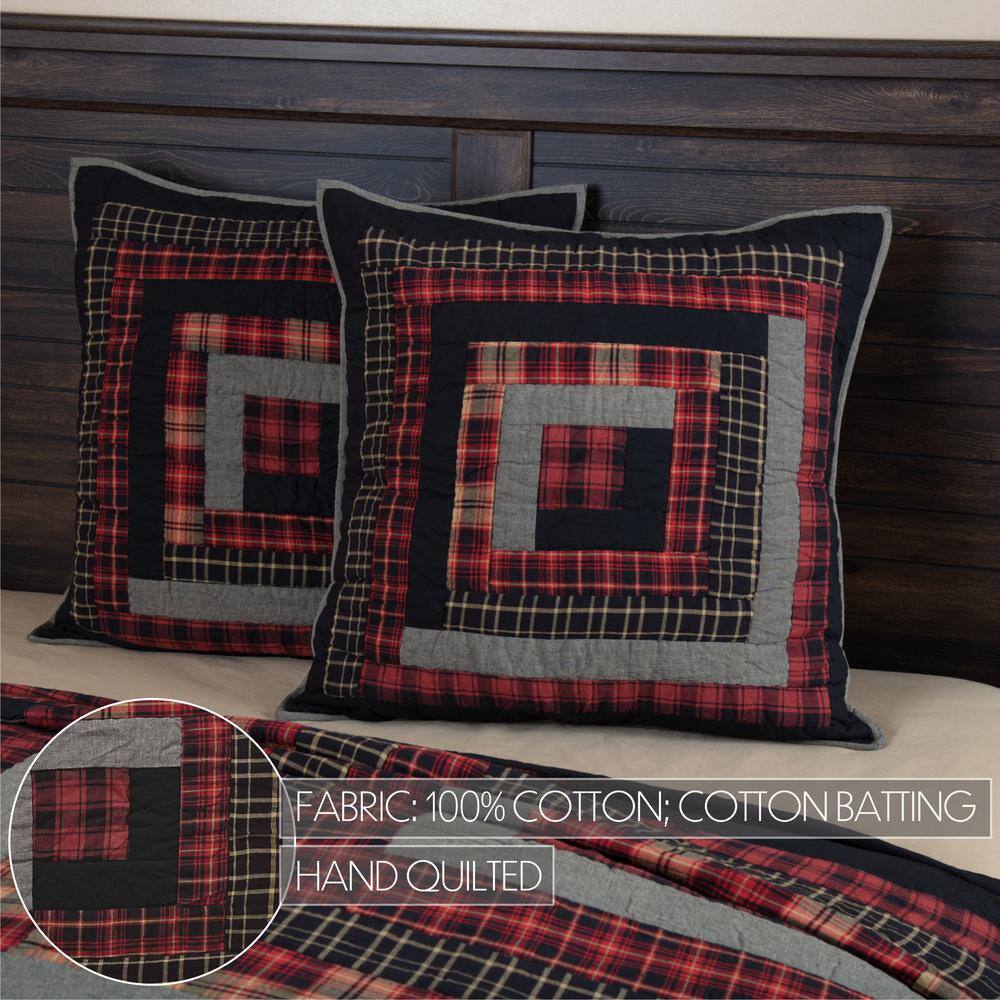 Cumberland Quilted Euro Sham in Red and Black Cotton