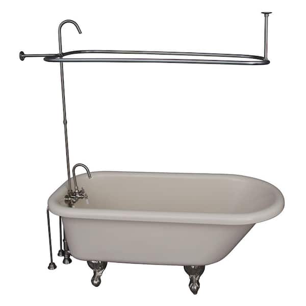 Barclay Products 5 ft. Acrylic Ball and Claw Feet Roll Top Tub in Bisque with Brushed Nickel Accessories