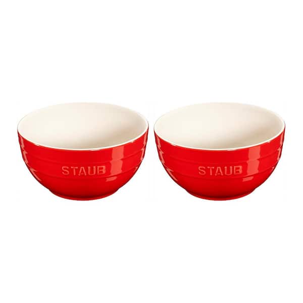 Ceramic 2-Piece, Capacity 40 oz. 6.5-in. Diameter Large Universal Bowl Set - Red Cherry