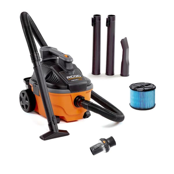 4 Gal. 5.0 Peak HP Portable Shop Vacuum WD4070 Wet Dry Vac with Fine Dust Filter, Locking Hose, Accessories and LED Cuff
