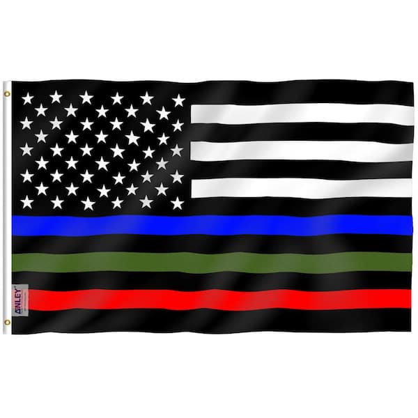 ANLEY Fly Breeze 3 ft. x 5 ft. Thin Blue Red and Green Line USA Polyester Flag - Honoring Police Officers Firefighter Flags