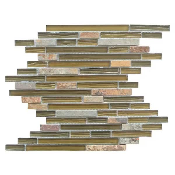 Bark Brown 12 in. x 12 in. Linear Glass and Stone Mosaic Wall Tile (22.44 sq. ft./Case)