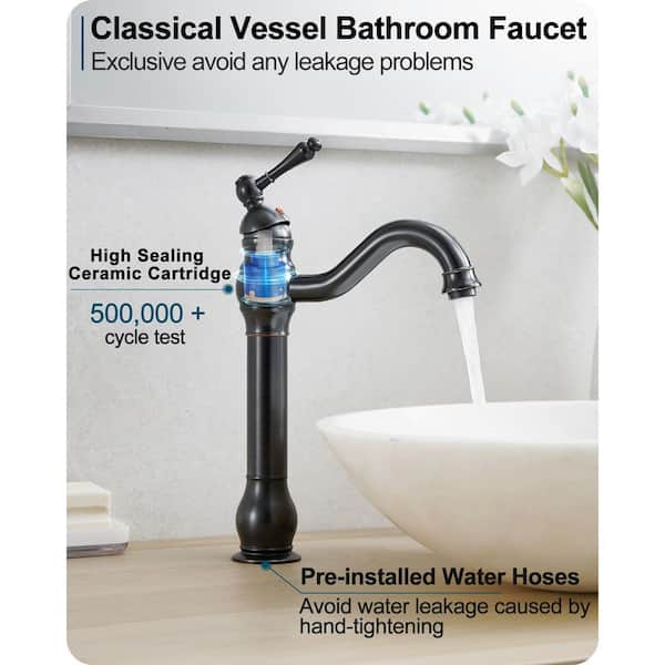 Waterfall Single Hole Single-Handle Vessel Sink Faucet with Pop-Up Drain Assembly in Oil Rubbed Bronze