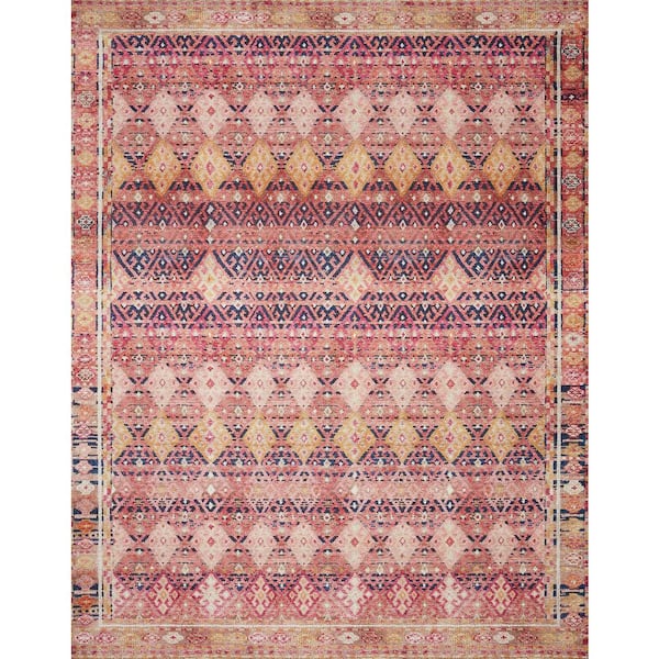 Loloi Layla Magenta/Multi 7 ft. 6 in. x 9 ft. 6 in. Distressed Bohemian Printed Area Rug