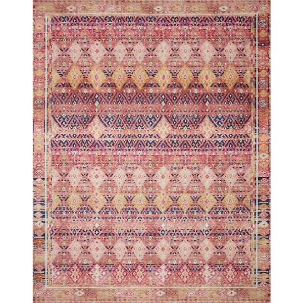 LOLOI II Layla Magenta/Multi 9 ft. x 12 ft. Distressed Bohemian Printed Area Rug