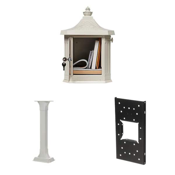 Hamilton Premium White Locking Aluminum Mailbox, Callaway Adjustable Aluminum Post, Black Steel Mounting Board