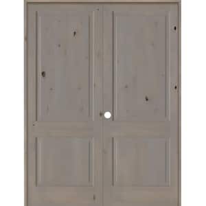 72 in. x 96 in. Rustic Knotty Alder 2-Panel Square Top Right-Handed Grey Stain Wood Double Prehung Interior Door