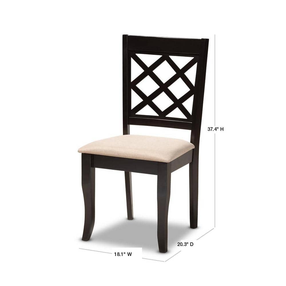 Espresso Brown Oak Wood & Sand Linen Upholstered Parsons Side Chair