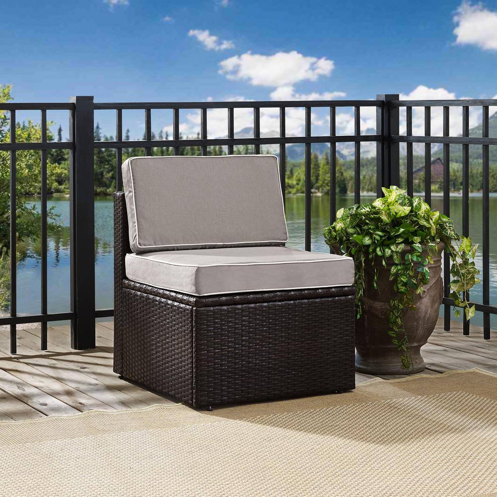 Palm Harbor Gray Outdoor Wicker Center Chair with Steel Frame
