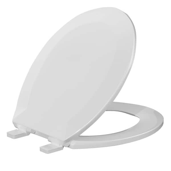 HOMLYLINK Round Toilet Seat Soft Close Plastic Closed Front Toilet Seat in White Quick Release Easy Installation and Never Loosens