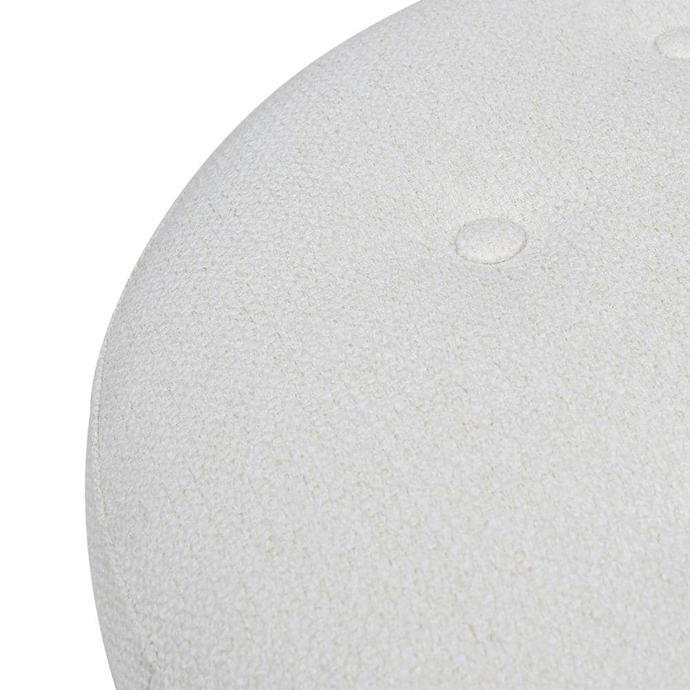 Alabaster Off-White Tufted Round Ottoman with Fringe
