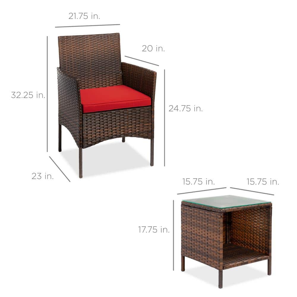 Ruby Red Cushioned Steel Wicker Outdoor Bistro Set