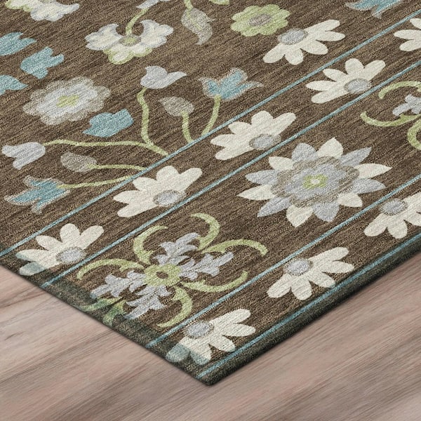Chantille Machine Washable Indoor/Outdoor Abstract ACN3048 Chocolate 8 ft. x 8 ft. Round Rug