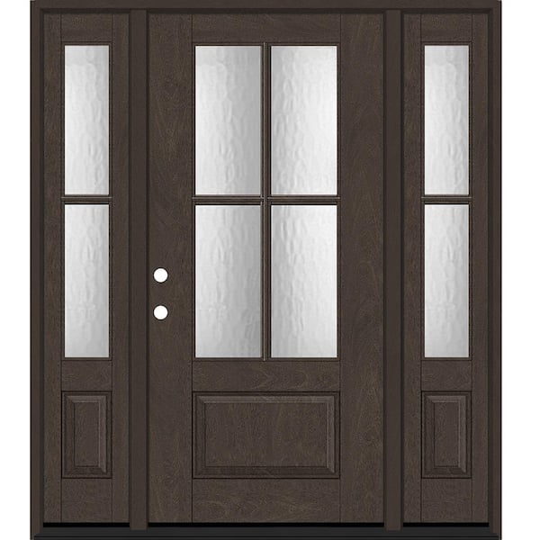 Steves & Sons Regency 68 in. x 80 in. 3/4Lite 4SDL Oasis Deco Glass RHIS Prefinish Hickory Fiberglass Prehung Front Door w/2_ 14inSL