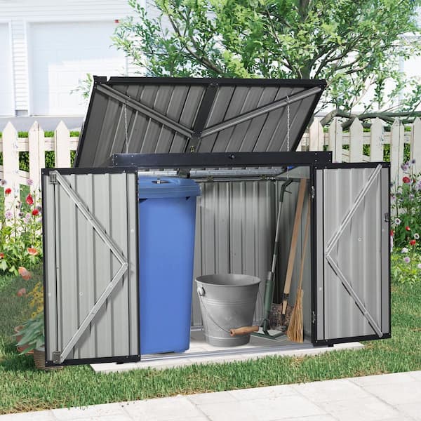 Outdoor Garbage Can Storage Shed 5 ft. W x 4.5 ft. D Metal Shed for 2 Trash Cans Black (22.5 sq. ft. )