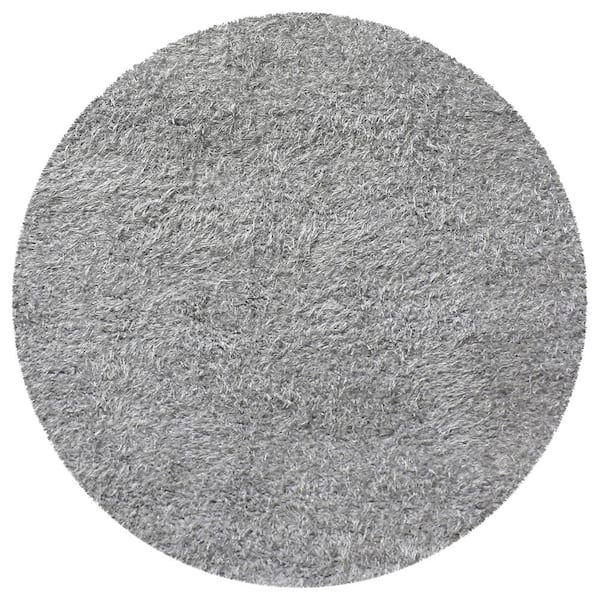 SUPERIOR Shag Silver 4 ft. Round Elegant Soft Plush Area Rug