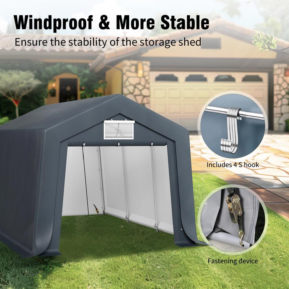Gray 10' x 15' Heavy Duty Steel Frame Carport Garage