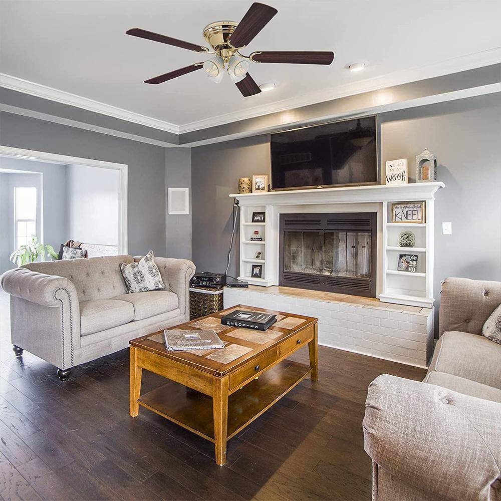 52'' Polished Brass Ceiling Fan with LED Lights and Reversible Blades