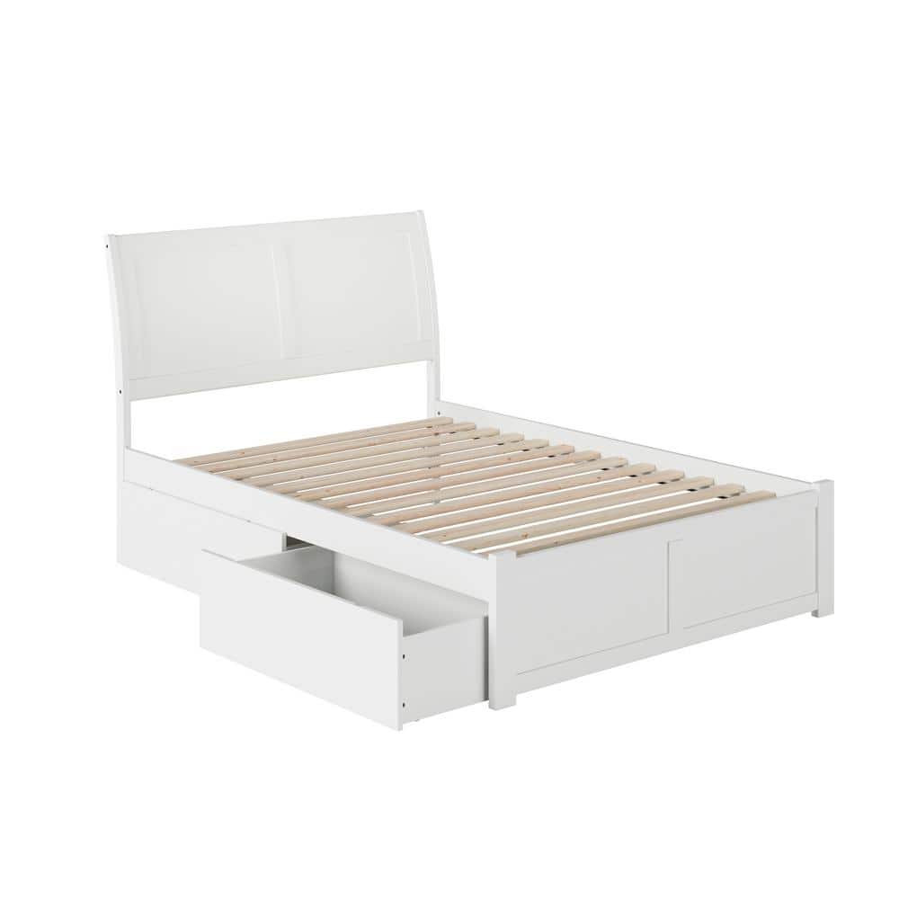 White Full Sleigh Wood Platform Bed with Storage Drawers