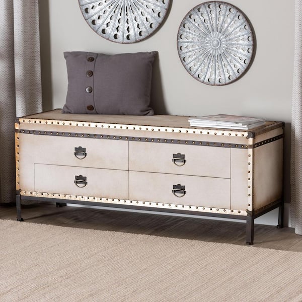 Heaton Beige Canvas 4-Drawer Storage Bench