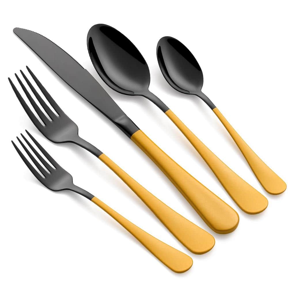 20-Piece Stainless Steel Serving Set Yellow Handle 18/0 Cutlery Set Service