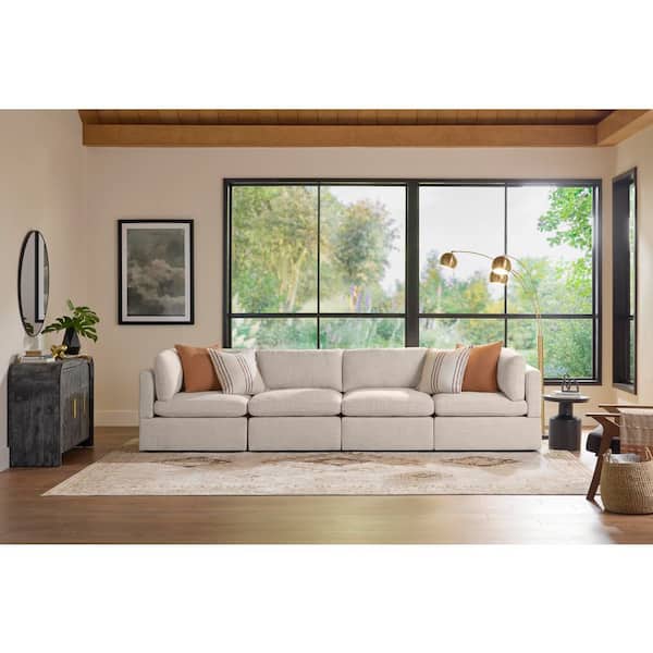 Thorton 136 in. Modular Track Arm Performance Fabric 4-Piece Large Sofa in Wheat Beige