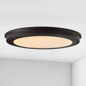 15 in. Oil Rubbed Bronze 5-CCT LED Round Flush Mount, Low Profile Ceiling Light (2-Pack)