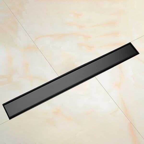 27.8 in. Linear Shower Drain with Leveling Feet and Flange in Matte Black