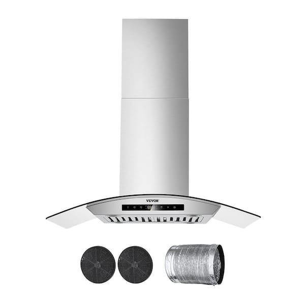 Island Range Hood, 36 in. Chimney-Style Ceiling Mount Vent, 800 CFM Stainless Steel Kitchen Stove Hood Ducted