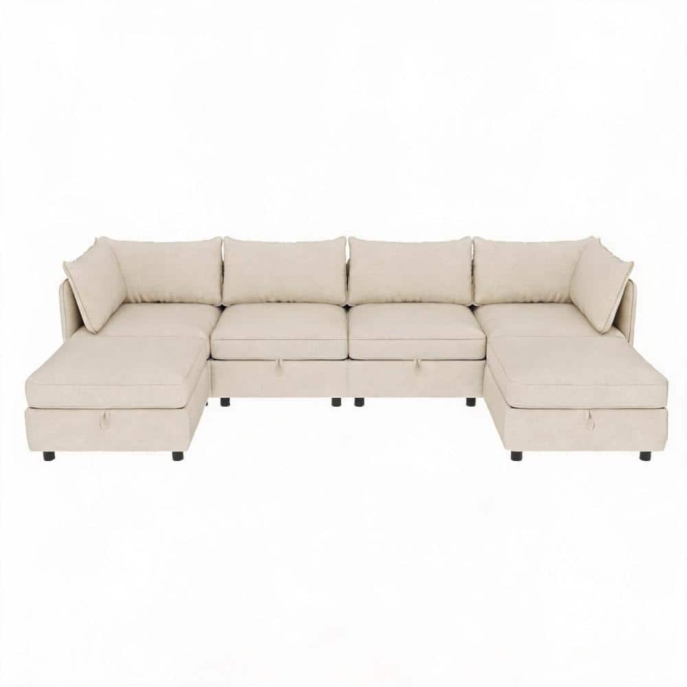 Modular Sectional Sofa 68 in. Armless 6-piece Chenille with Storage Sectional Sofa in Beige