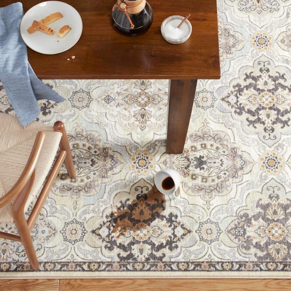 Everyday Avani Cottagecore Medallion Beige 2 ft. x 7 ft. Machine Washable Runner Rug