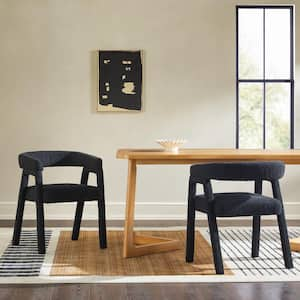 2-Piece Modern Black Rounded Back Boucle Upholstery Dining Chairs