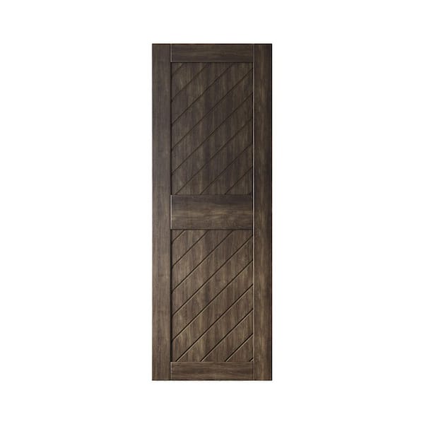 HOMACER XT1 30 in. x 84 in. C-Panel Solid Core Ebony Slanted Stripe Design Pine Wood Interior Sliding Barn Door Slab
