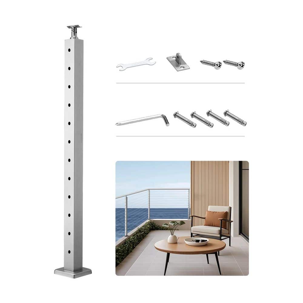 VEVOR Cable Railing Post, 42 in. x 2 in. x 2 in. Silver Stainless Steel ...
