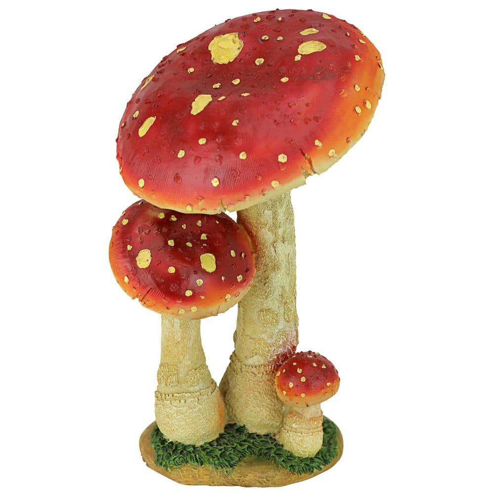 Mystic Forest Red and Tan Resin Mushroom Statue