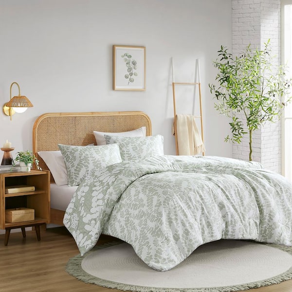 Aria 3-Piece Sage Green Floral Microfiber Full/Queen Comforter Set