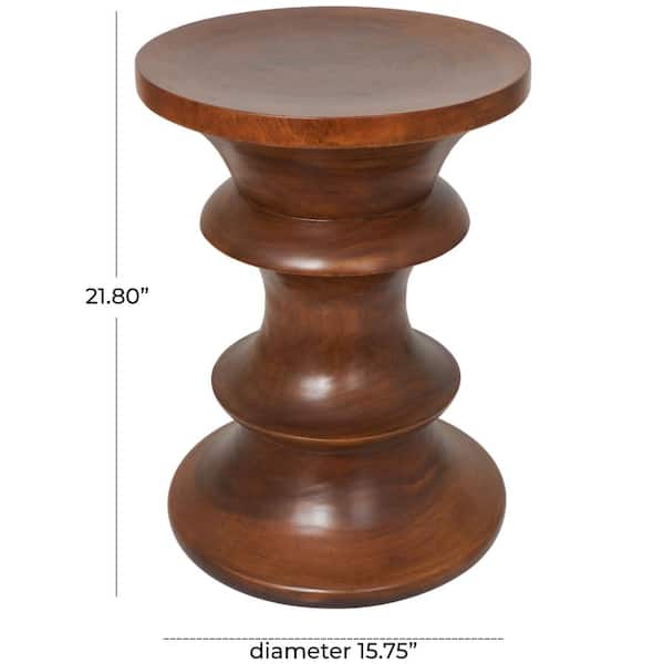 16 in. Brown Geometric Large Round Wood End Table