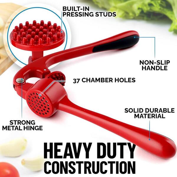 Aoibox 8.4 oz. Garlic Mincer Tool with Sturdy Design Extracts More Garlic Paste, Soft and Easy to Squeeze, Fire Red