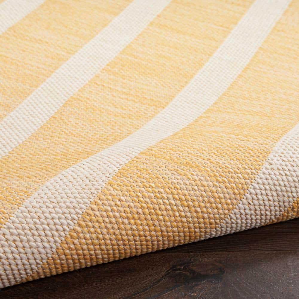 Yellow Ivory Striped Flatweave 5' x 7' Outdoor Rug