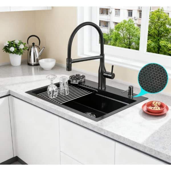 Whatseaso 26 in. Drop-In/Undermount Single Bowl 18 Gauge Gunmetal